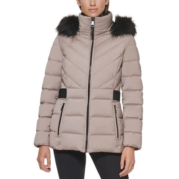 DKNY Women's Thistle Faux-Fur-Trim Hooded Puffer Coat XXS NWOT NWD - Picture 1 of 10